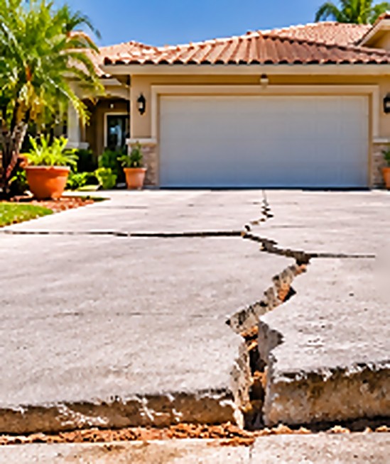 Before: Driveway with a cracked, sunken slab and a raised edge